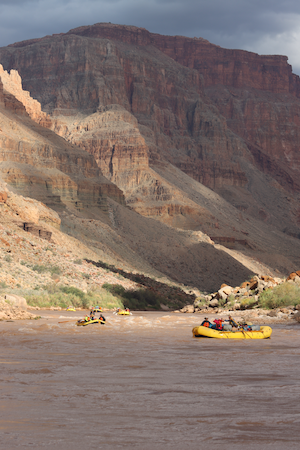 Rafts heading downstream. Photo by Sam Jansen