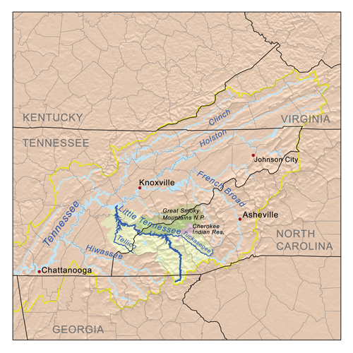 Map of the Little Tennessee River watershed.