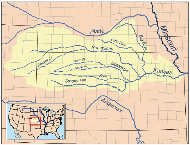Map of the Kansas River drainage basin