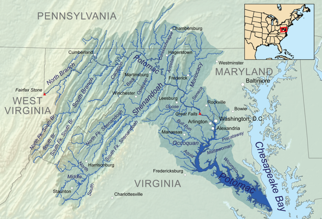 The Potomac River watershed covers the District of Columbia and parts of four states.