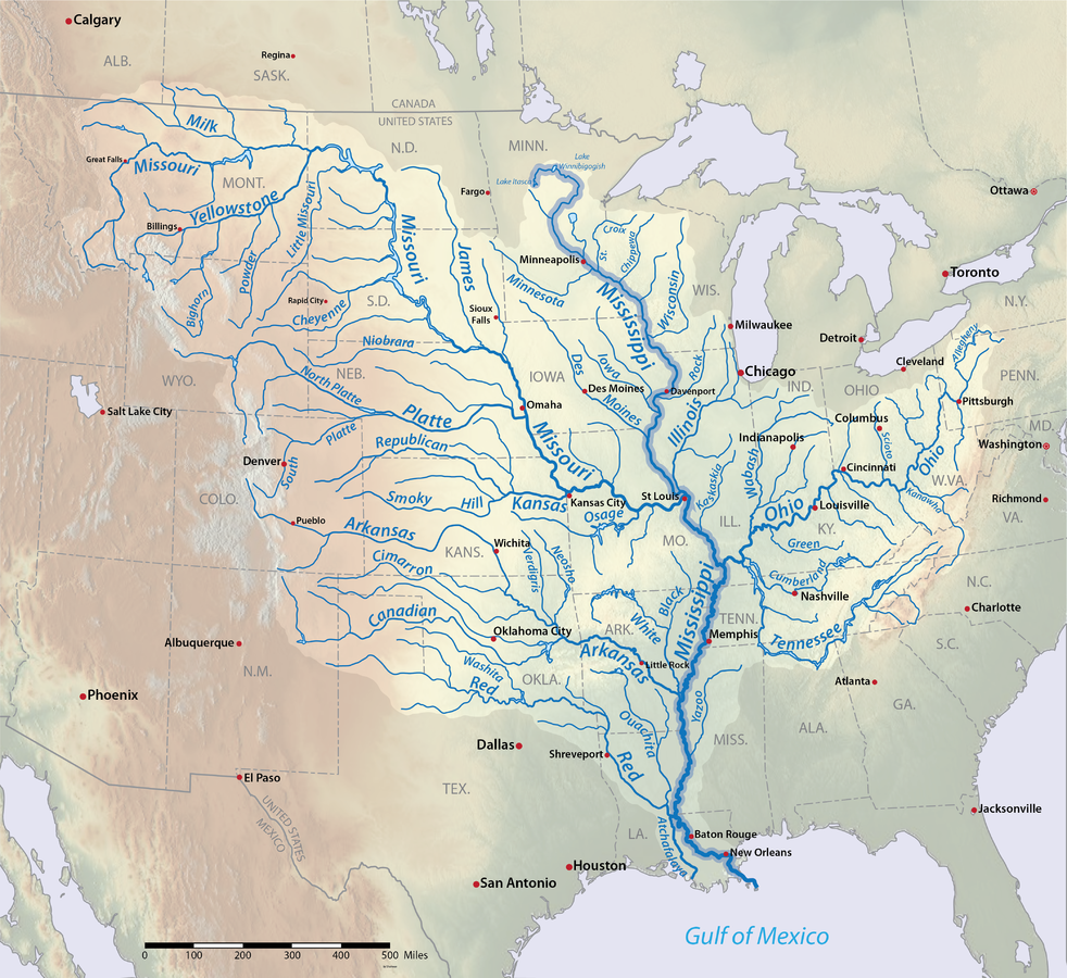 Detailed map of Mississippi River tributary structure