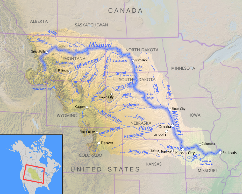 Map of the Missouri River and its tributaries inNorth America