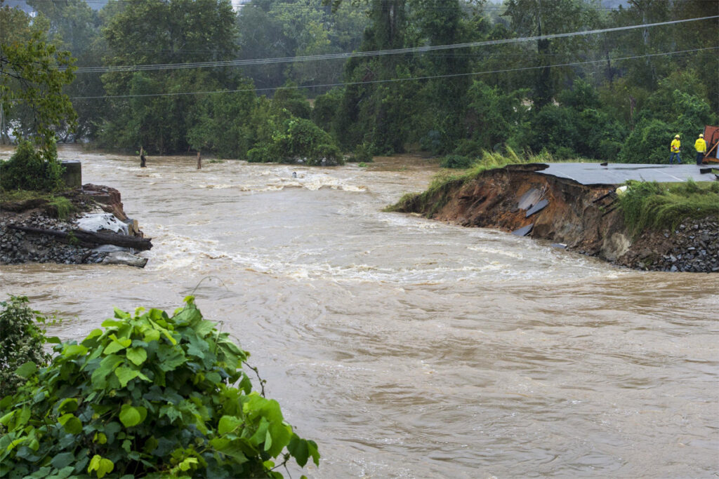 Columbia, SC, Riverfront and wshed out roads during 2015 flood event